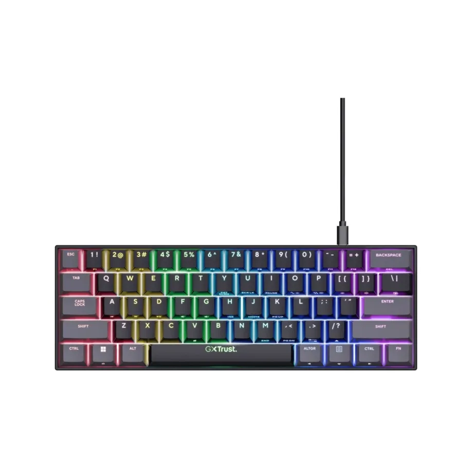 Trust GXT 867 Acira 60% mehaaniline RGB-taustvalgustusega mänguriklaviatuur US paigutusega, must, eemaldatav 1,8 m USB-kaabel – 5