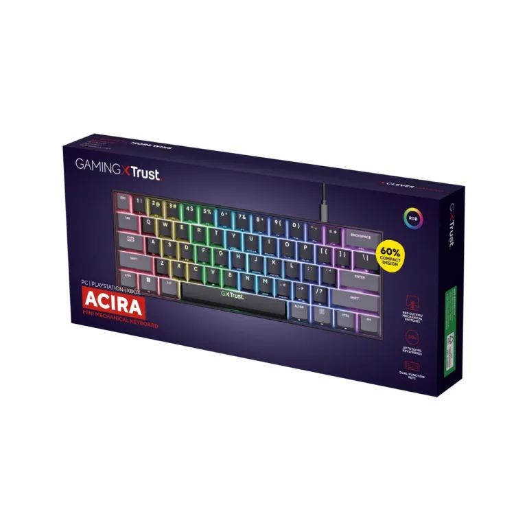 Trust GXT 867 Acira 60% mehaaniline RGB-taustvalgustusega mänguriklaviatuur US paigutusega, must, eemaldatav 1,8 m USB-kaabel