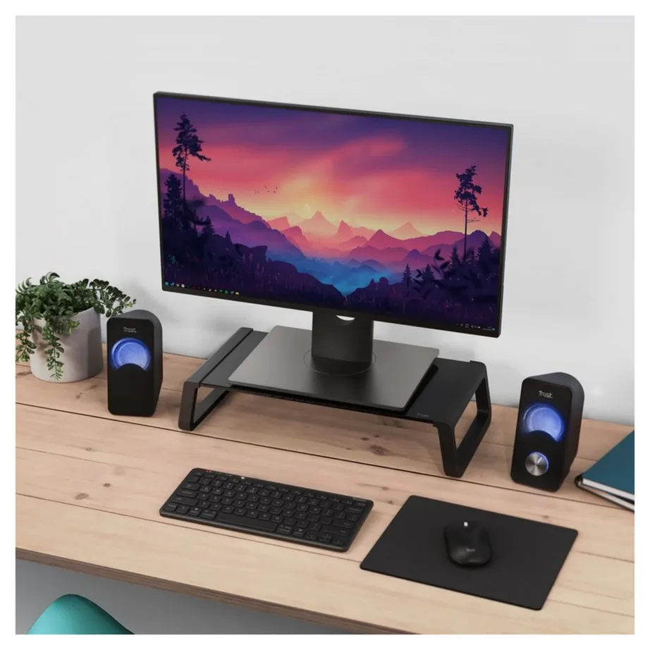 Trust Monta 415x225x98 mm karastatud klaasist must monitorialus lauale, kandevõime 10 kg, 1 ekraanile – 3