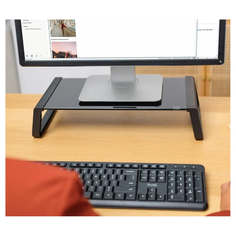 Trust Monta 415x225x98 mm karastatud klaasist must monitorialus lauale, kandevõime 10 kg, 1 ekraanile – 4
