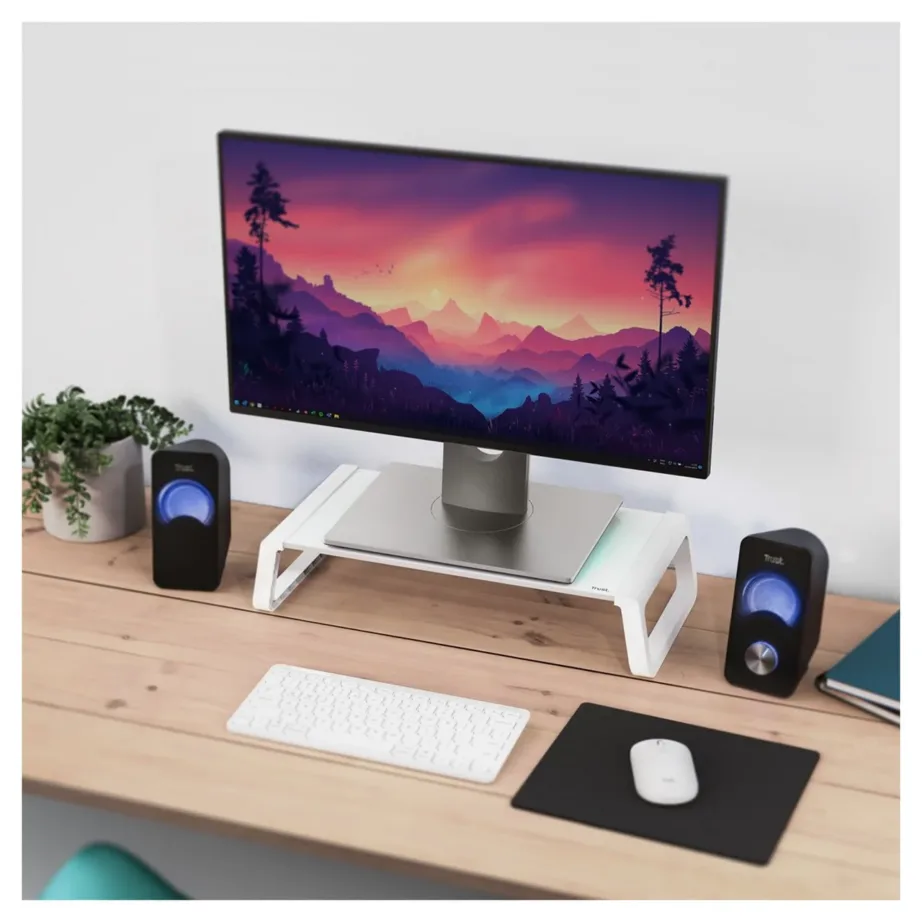 Trust Monta 500x200x100 mm valge karastatud klaasist monitorialus, 10 kg kandevõimega – 3