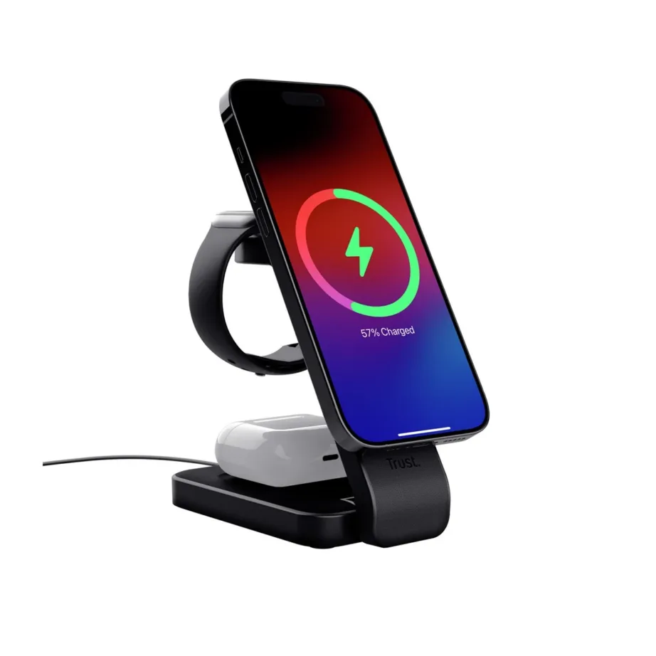 Trust Viro 25464 must 3-in-1 juhtmevaba magnetiline laadimisalus iPhone’i, Apple Watchi ja AirPodside jaoks (15 W, USB-C, mõõdud 139x71x52 mm) – 8