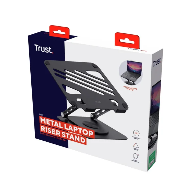 Trust Zeff 259x225x42 mm must metallist reguleeritav kokkupandav sülearvutialus (kuni 16
