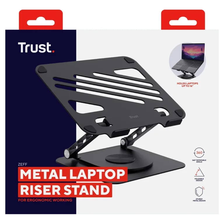 Trust Zeff 259x225x42 mm must metallist reguleeritav kokkupandav sülearvutialus (kuni 16