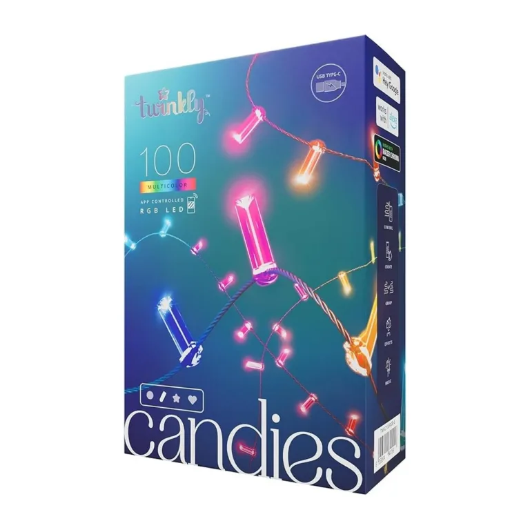 Twinkly Candies TWKC100RGB-G 6 m 100 RGB LED multivärvilised küünlakujulised nutijõulutuled, Wi-Fi, Bluetooth, USB-C, sisetingimustesse