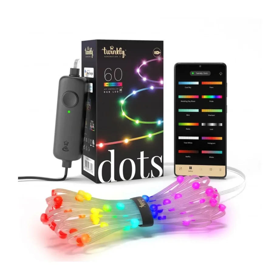 Twinkly TWD060STP-T 3 m 60 LEDiga läbipaistva juhtmega nutikas valguskett sinise, punase ja rohelise valgusega, taimeri ja USB-toitega