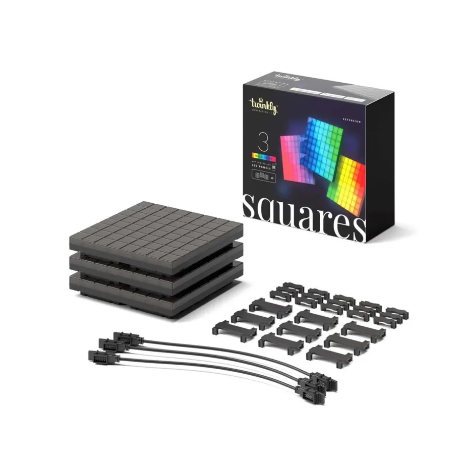 Twinkly TWQ064STW-03-BAD 3-osaline must Wi-Fi/Bluetooth nutikas LED seinavalgustuse laienduskomplekt
