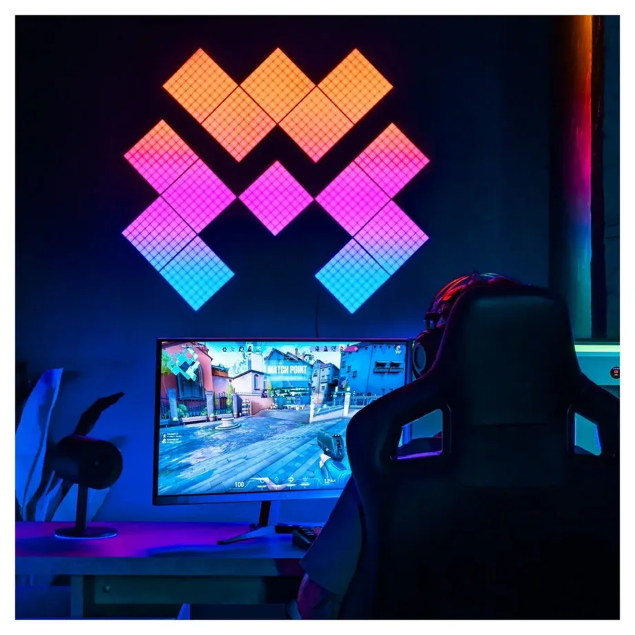 Twinkly TWQ064STW-07-BEU 6-paneeline 16×16 cm RGB LED nutikate valguspaneelide komplekt (1 master + 5 laiendust, 384 valguspunkti, Wi-Fi/Bluetooth, ühilduvus Alexa/Google/HomeKit, siseruumidesse) – 6