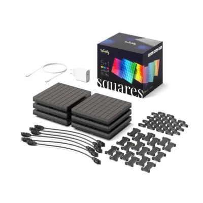 Twinkly TWQ064STW-07-BEU 6-paneeline 16x16 cm RGB LED nutikate valguspaneelide komplekt (1 master + 5 laiendust, 384 valguspunkti, Wi-Fi/Bluetooth, ühilduvus Alexa/Google/HomeKit, siseruumidesse)