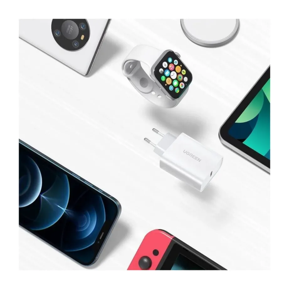 UGREEN 20W valge USB-C PD 3.0 kiirlaadija, 1 port, universaalne AC-seinalaadija – 3