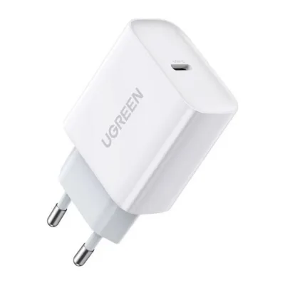 UGREEN 20W valge USB-C PD 3.0 kiirlaadija, 1 port, universaalne AC-seinalaadija