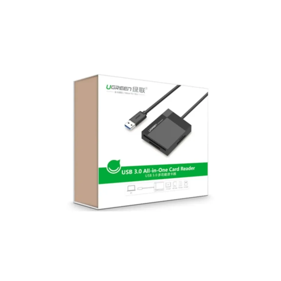 Ugreen 30231 USB 3.2 Gen 1 must kaardilugeja SD, SDHC, MMC ja CF kaartidele, 68x55x15 mm, 1,5 m kaabel