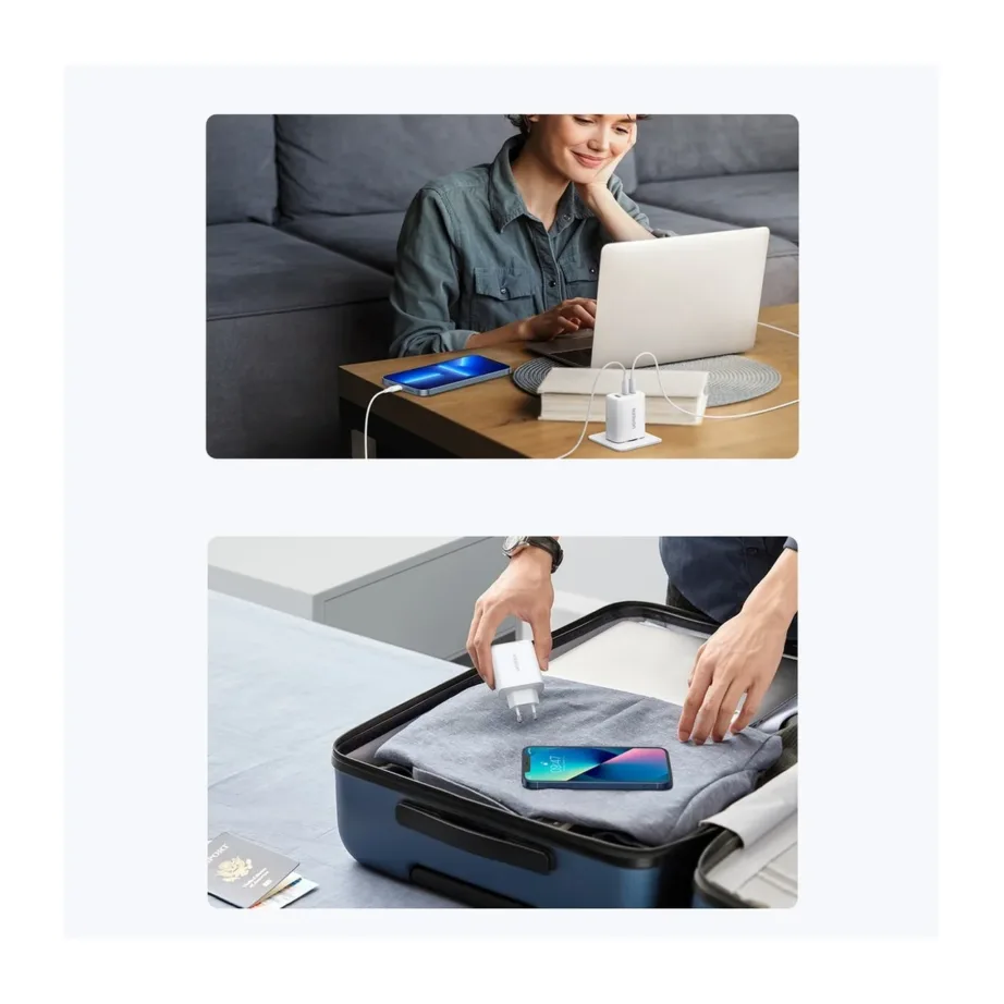 Ugreen CD275 65W valge seinalaadija, 2× USB-C ja USB-A, AC-vool, mobiiltelefonidele – 2