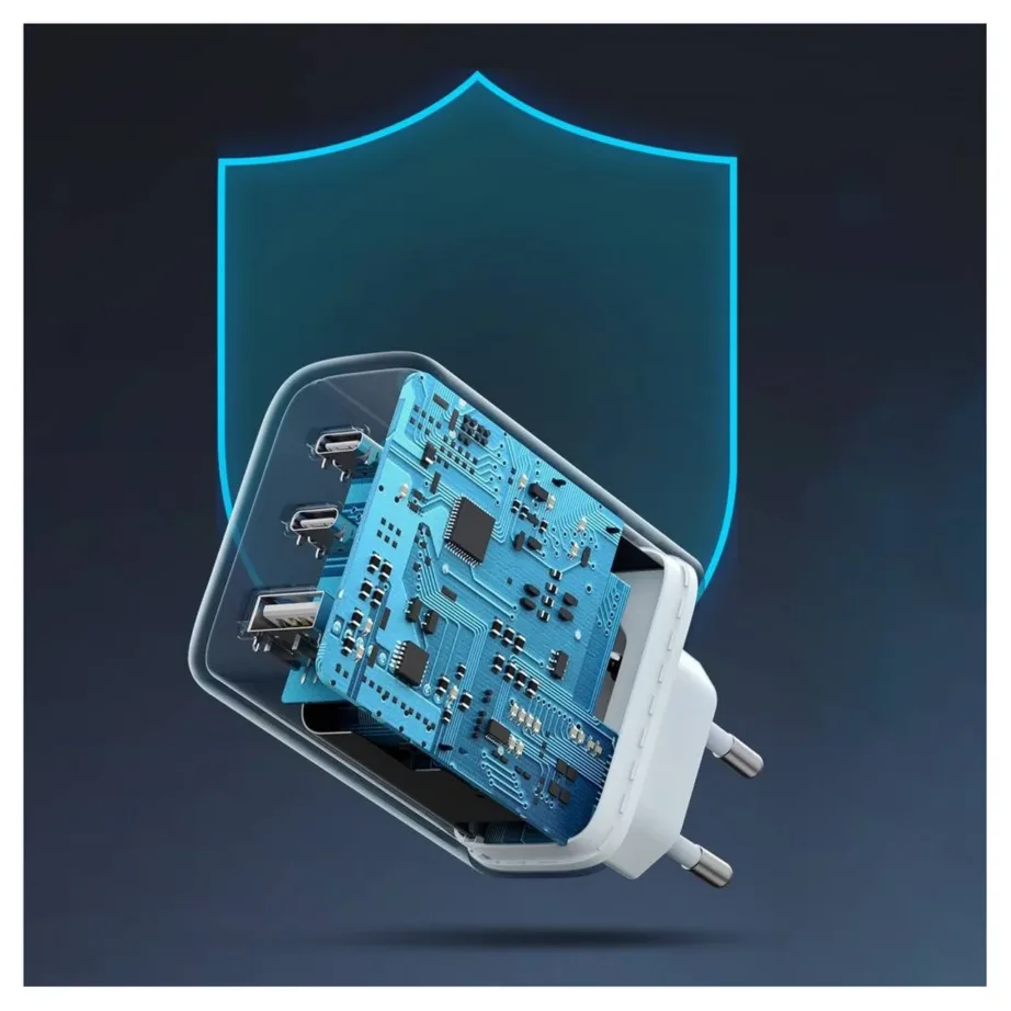 Ugreen CD275 65W valge seinalaadija, 2× USB-C ja USB-A, AC-vool, mobiiltelefonidele – 6