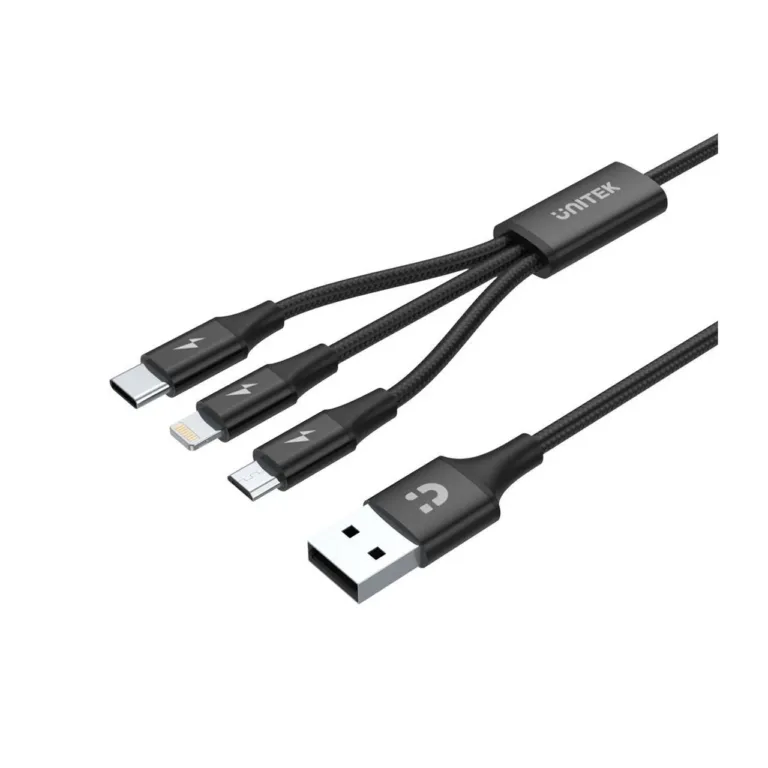 UNITEK C14049BK 1,2 m must USB 2.0 kaabel USB-C, Micro-USB B ja Lightning liidestega (2,4 A)