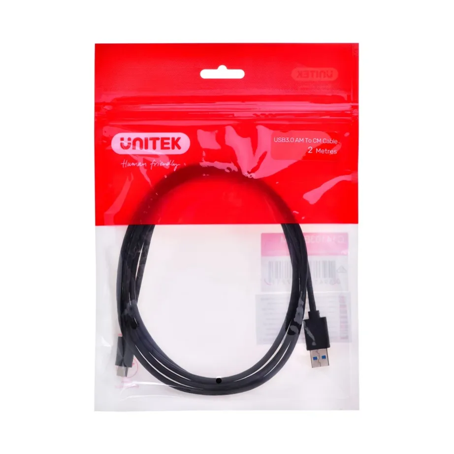 UNITEK C14103BK-2M 2 m must USB-A 3.1 Gen 1 – USB-C kaabel, 5 Gbit/s andmeedastus