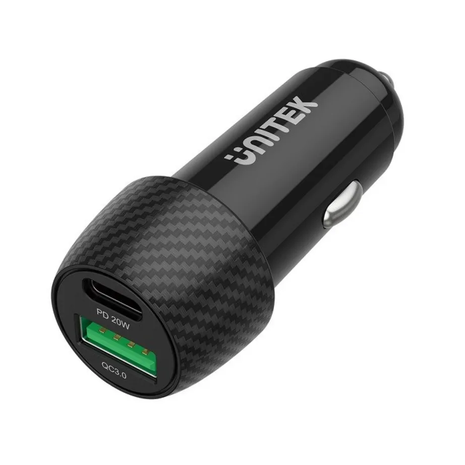 Unitek P1400A 38W must autolaadija USB-C ja USB-A QC 3.0, universaalne, 12–24 V