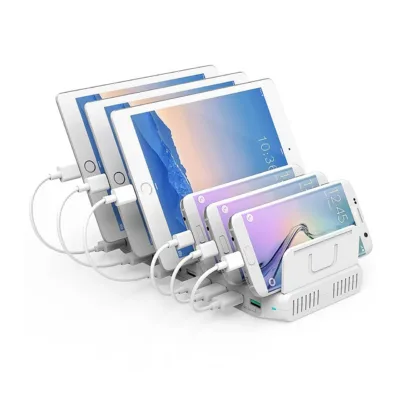 UNITEK Y-2190A 10-pordiline valge USB-laadimisjaam 96 W, 2x USB 3.2, 8x USB 2.0, kiirlaadimine, juhtmevaba laadimine, 280x119x30 mm