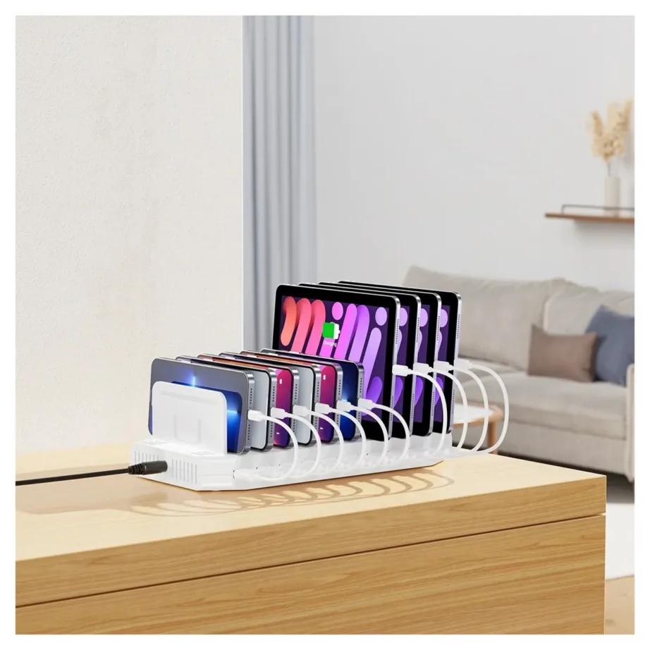 UNITEK Y-2190D01-EU 10 USB pordiga 60W valge laadimisjaam, lauale, voolukaitsega – 5