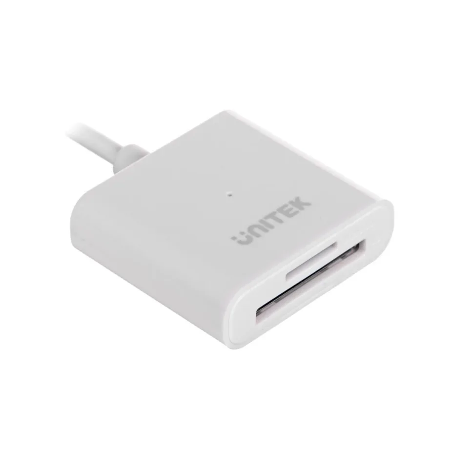 UNITEK Y-9321 USB 3.0 SD/microSD kaardilugeja (73x50x13 mm, valge), andmeedastuskiirus 5 Gbit/s, 20 cm kaabel, Mac/Windows tugi