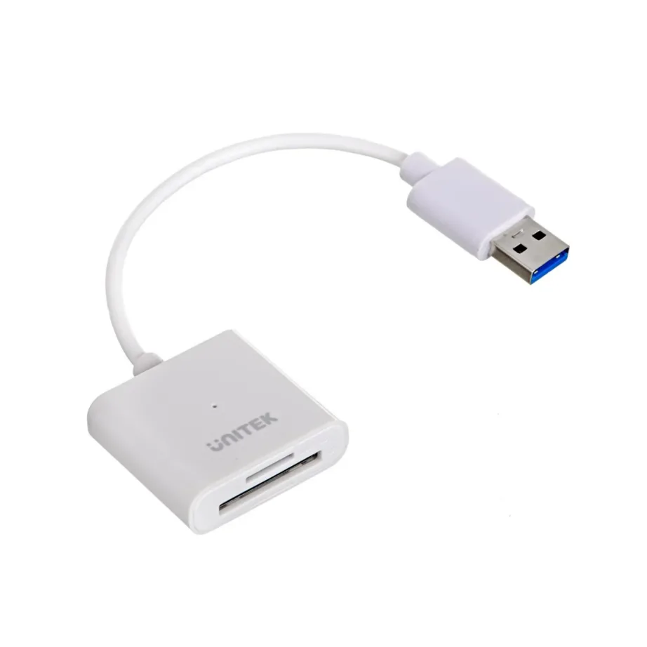 UNITEK Y-9321 USB 3.0 SD/microSD kaardilugeja (73x50x13 mm, valge), andmeedastuskiirus 5 Gbit/s, 20 cm kaabel, Mac/Windows tugi