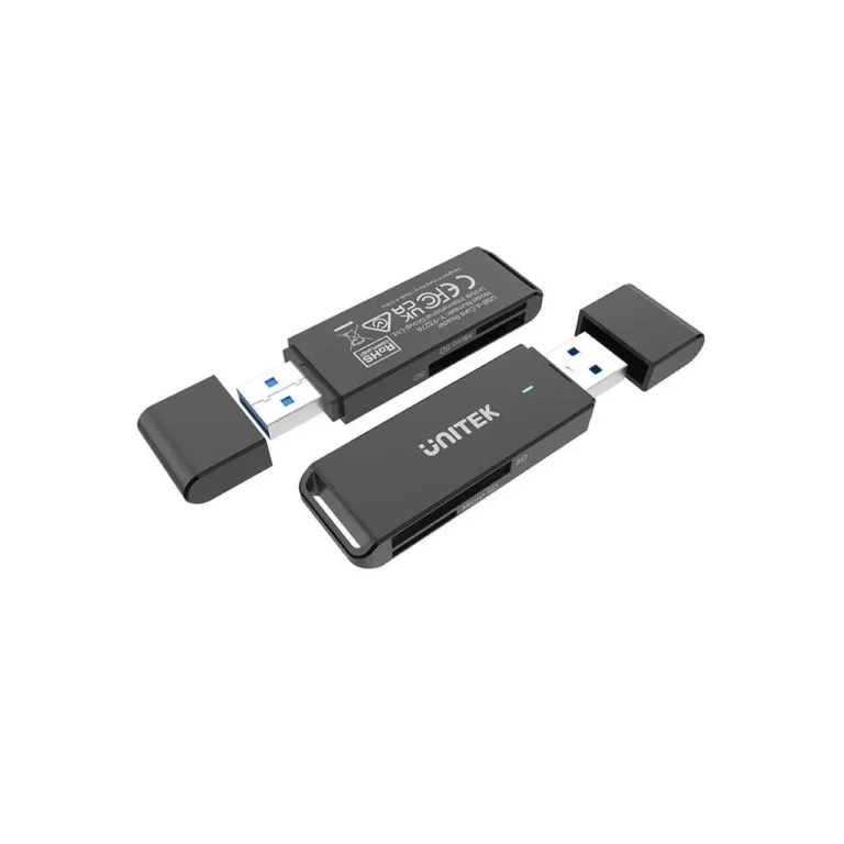 UNITEK Y-9327A USB 3.2 Gen 1 Type-A must 2-pesaline mälukaardilugeja (SD/SDHC/SDXC/MicroSD) ABS-korpus, 69x20x8 mm, Plug and Play
