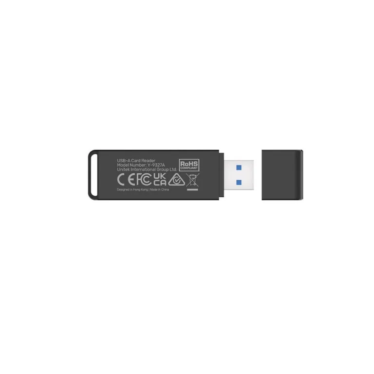 UNITEK Y-9327A USB 3.2 Gen 1 Type-A must 2-pesaline mälukaardilugeja (SD/SDHC/SDXC/MicroSD) ABS-korpus, 69x20x8 mm, Plug and Play