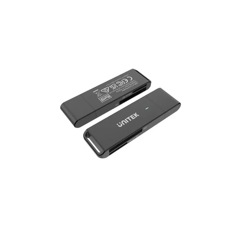 UNITEK Y-9327A USB 3.2 Gen 1 Type-A must 2-pesaline mälukaardilugeja (SD/SDHC/SDXC/MicroSD) ABS-korpus, 69x20x8 mm, Plug and Play