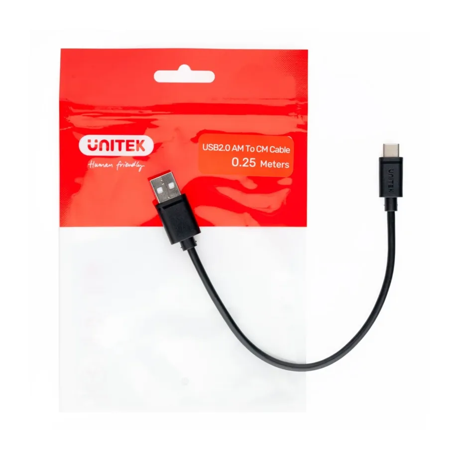UNITEK Y-C480BK 0,25 m USB-A (isane) – USB-C (isane) valge andme- ja laadimiskaabel, 3A, 9V – 3