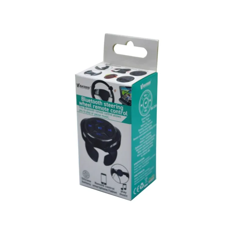 Vakoss BC-218 Bluetooth must roolile kinnitatav kaugjuhtimispult nutitelefonile, taustvalgustusega nupud, kaugpildistamine, 36x36x8,5 mm