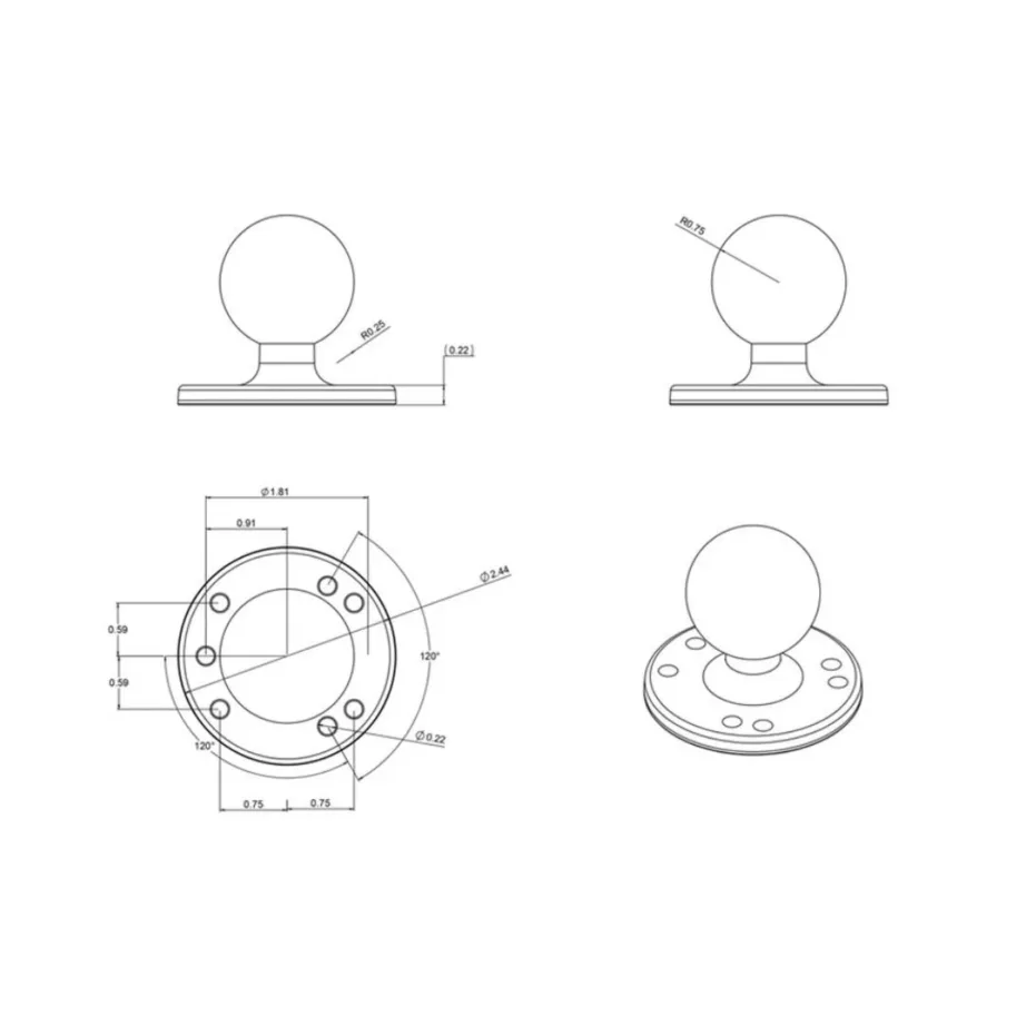 Valge alumiiniumist kinnitusalus RAM MOUNTS RAM-202U, 63,5 mm – 5
