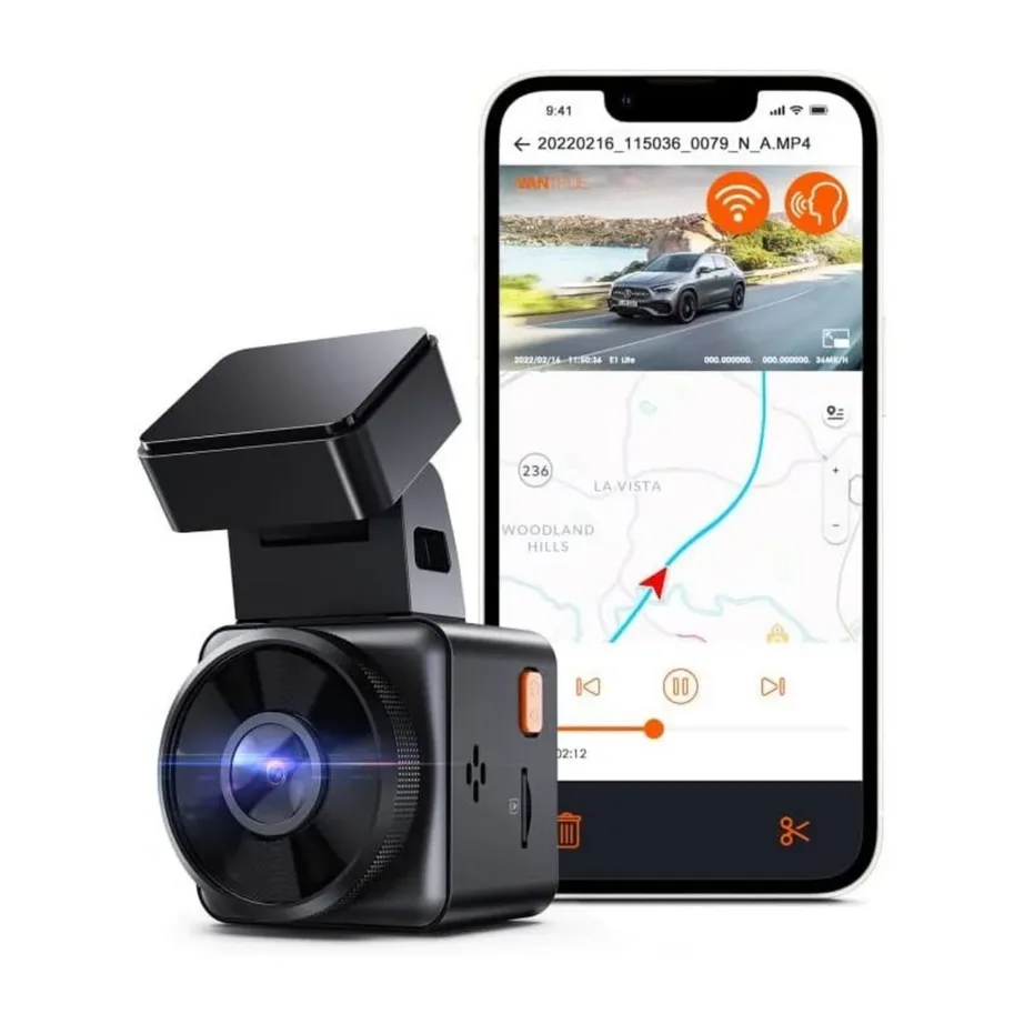 Vantrue E1 Lite Full HD 1080p autokaamera, 160° lainurk, Wi-Fi, parkimis- ja öörežiim, GPS, must – 6