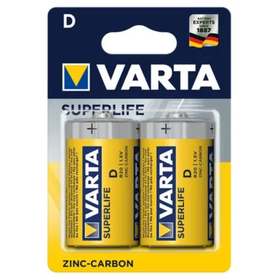 VARTA R20 D 1,5V tsink-süsinikpatarei 2 tk blisterpakendis (Ø3,42x6,15 cm)