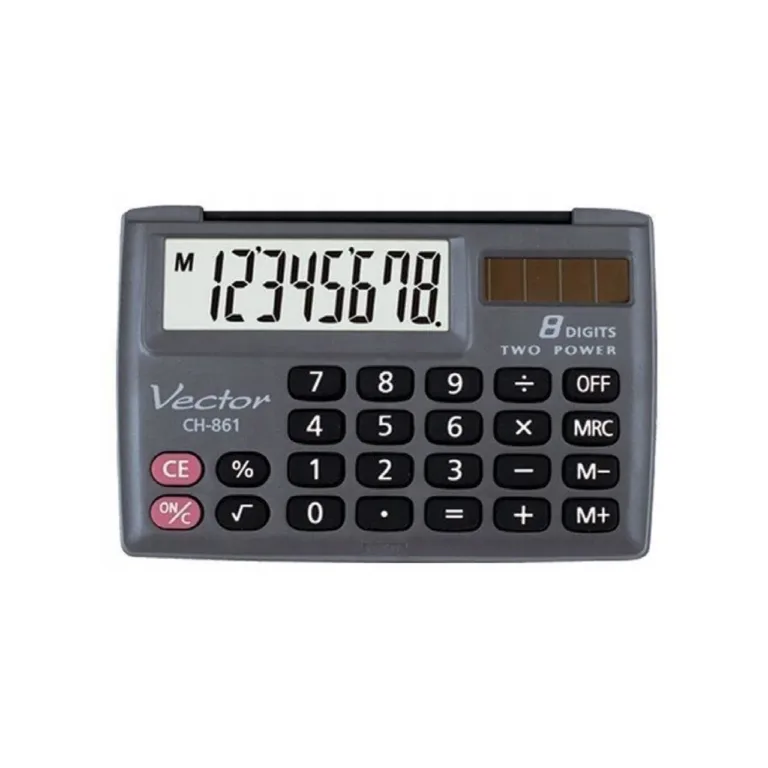 Vector KAV CH-861 8-kohaline taskukalkulaator 87x58 mm must, päikese- ja patareitoitega, kaitsekorgiga