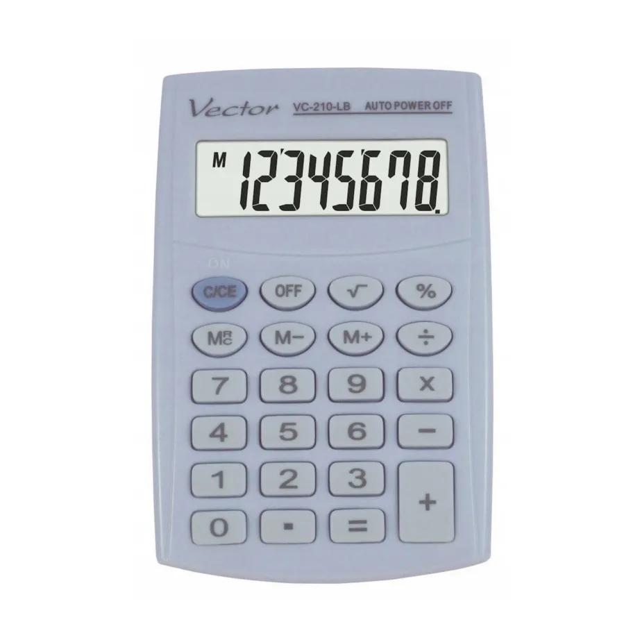 Vector KAV VC-210 LB 8-kohaline taskukalkulaator 64x98,5 mm sinine, patareitoitega, kaitsekaanega