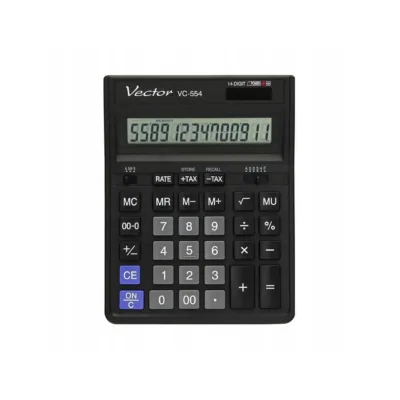 Vector KAV VC-554X 14-kohaline must kontorikalkulaator, 153x199 mm, patarei- ja päikesetoitega