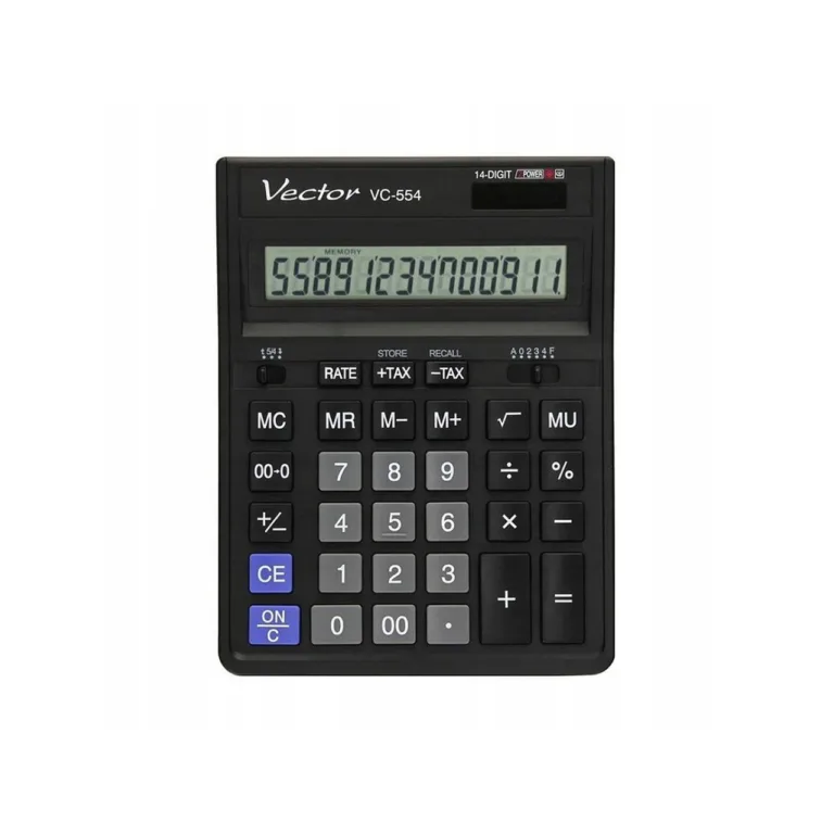 Vector KAV VC-554X 14-kohaline must kontorikalkulaator, 153x199 mm, patarei- ja päikesetoitega