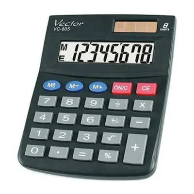 VECTOR KAV VC-805 8-kohaline must kontorikalkulaator 104x131x29,5 mm patarei/päikese toitega