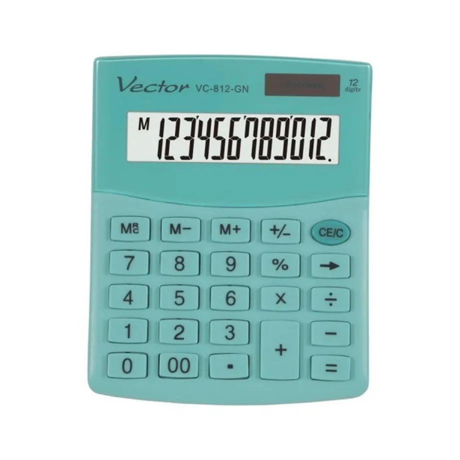 VECTOR KAV VC-812 GN 12-kohaline roheline lauakalkulaator, 101x124x33 mm, patarei/päikesepatarei