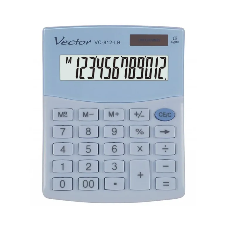 VECTOR KAV VC-812 LB 12-kohaline helesinine lauakalkulaator, LCD-ekraan, aku/päikesetoide, 124x101x33 mm
