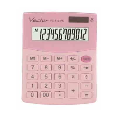 VECTOR KAV VC-812 PK 12-kohaline roosa laualkalkulaator, 101x124x33 mm, akul/solaril