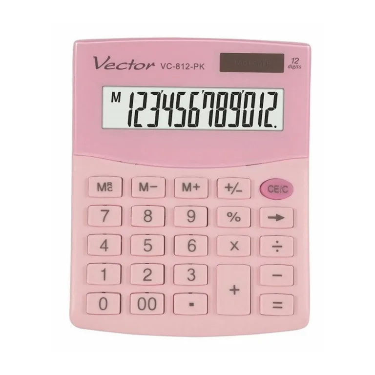 VECTOR KAV VC-812 PK 12-kohaline roosa laualkalkulaator, 101x124x33 mm, akul/solaril