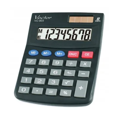 Vector VC-805 8-kohaline must lauakalkulaator, 24 klahviga, päikese/patareitoitega, 104x131x29 mm