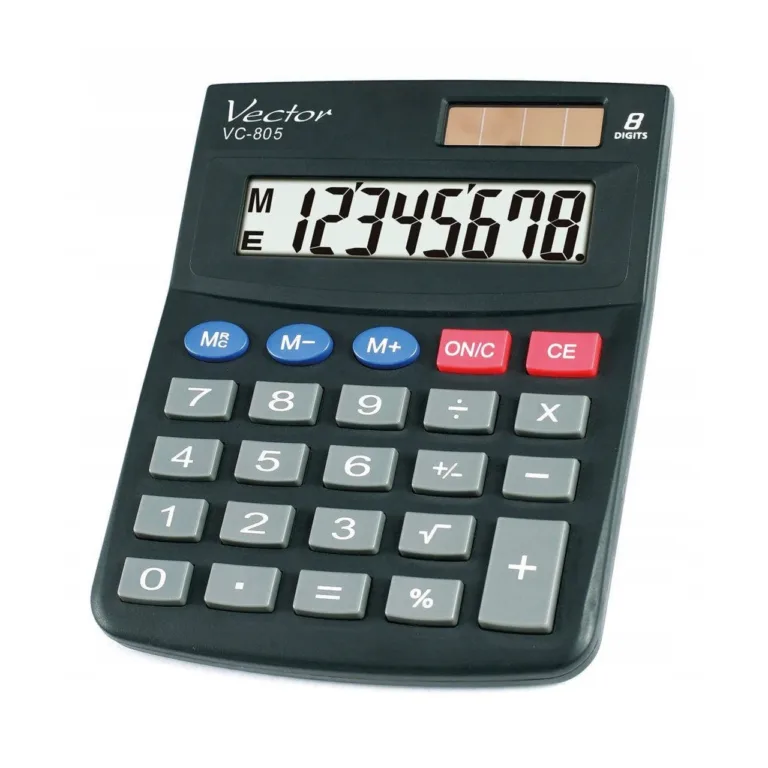 Vector VC-805 8-kohaline must lauakalkulaator, 24 klahviga, päikese/patareitoitega, 104x131x29 mm