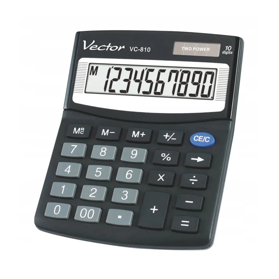 Vector VC-810 101x124x33 mm must kontorikalkulaator, 24 klahvi, patarei/päikesetoide