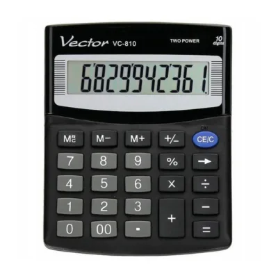 Vector VC-810 101x124x33 mm must kontorikalkulaator, 24 klahvi, patarei/päikesetoide