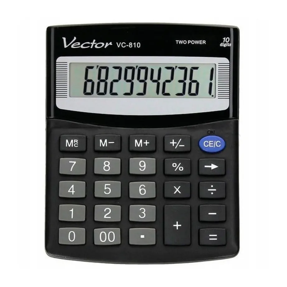 Vector VC-810 101x124x33 mm must kontorikalkulaator, 24 klahvi, patarei/päikesetoide