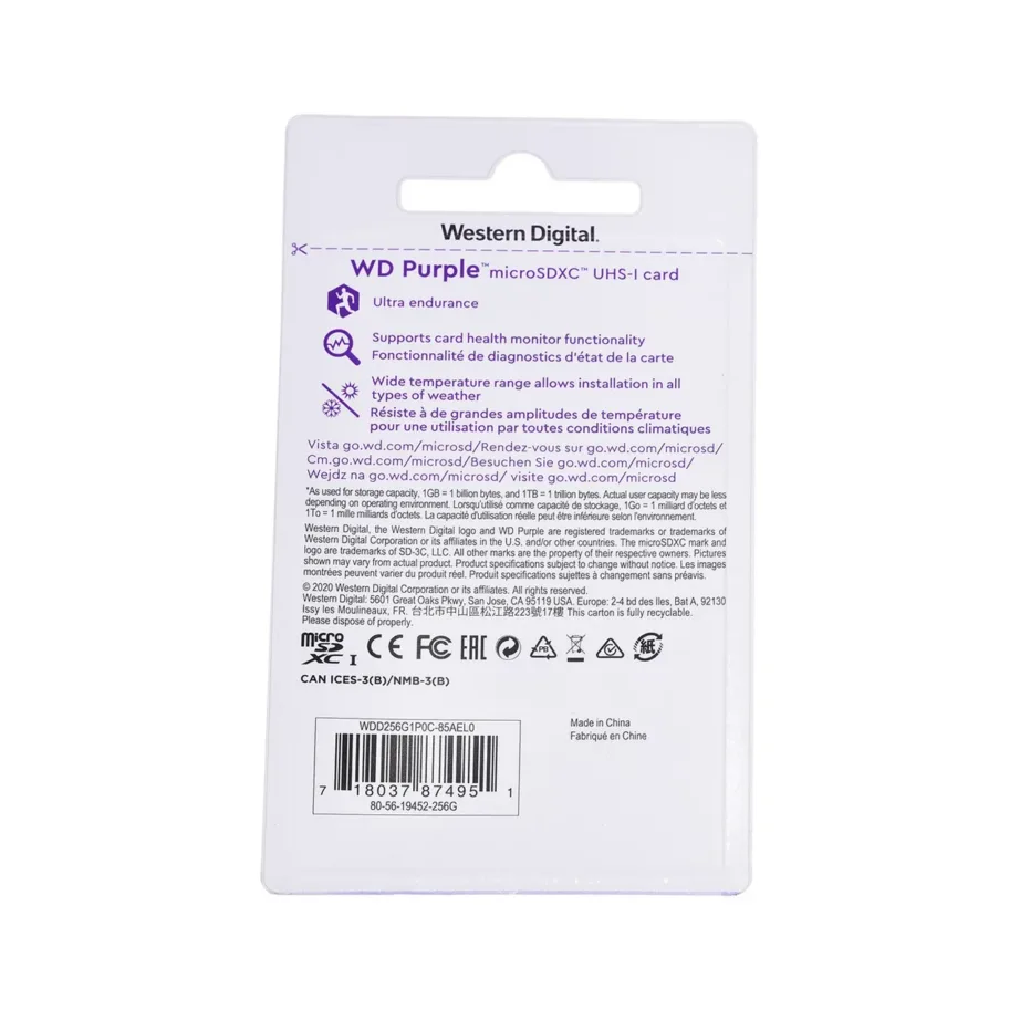 Western Digital WD Purple SC QD101 256 GB Class 10 U1 microSDXC mälukaart turvakaameratele