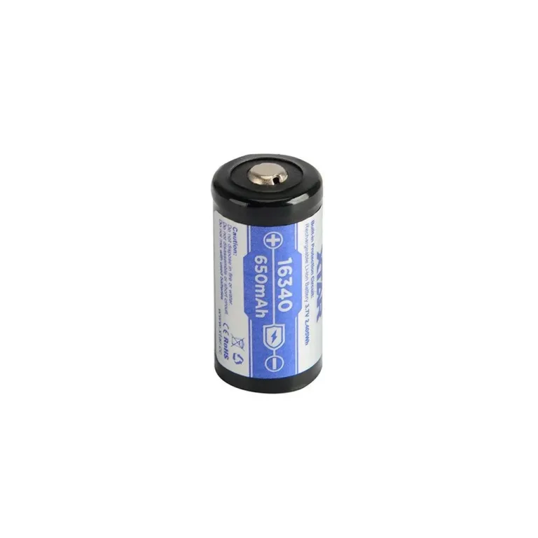 XTAR 16340-650 3,7V 650 mAh liitiumioonu laetav aku kaitsega, 16x34 mm, 1 tk