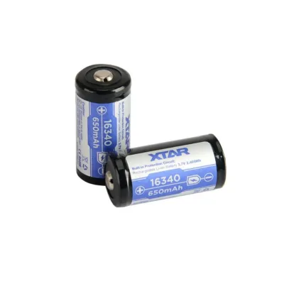 XTAR 16340-650 3,7V 650 mAh liitiumioonu laetav aku kaitsega, 16x34 mm, 1 tk